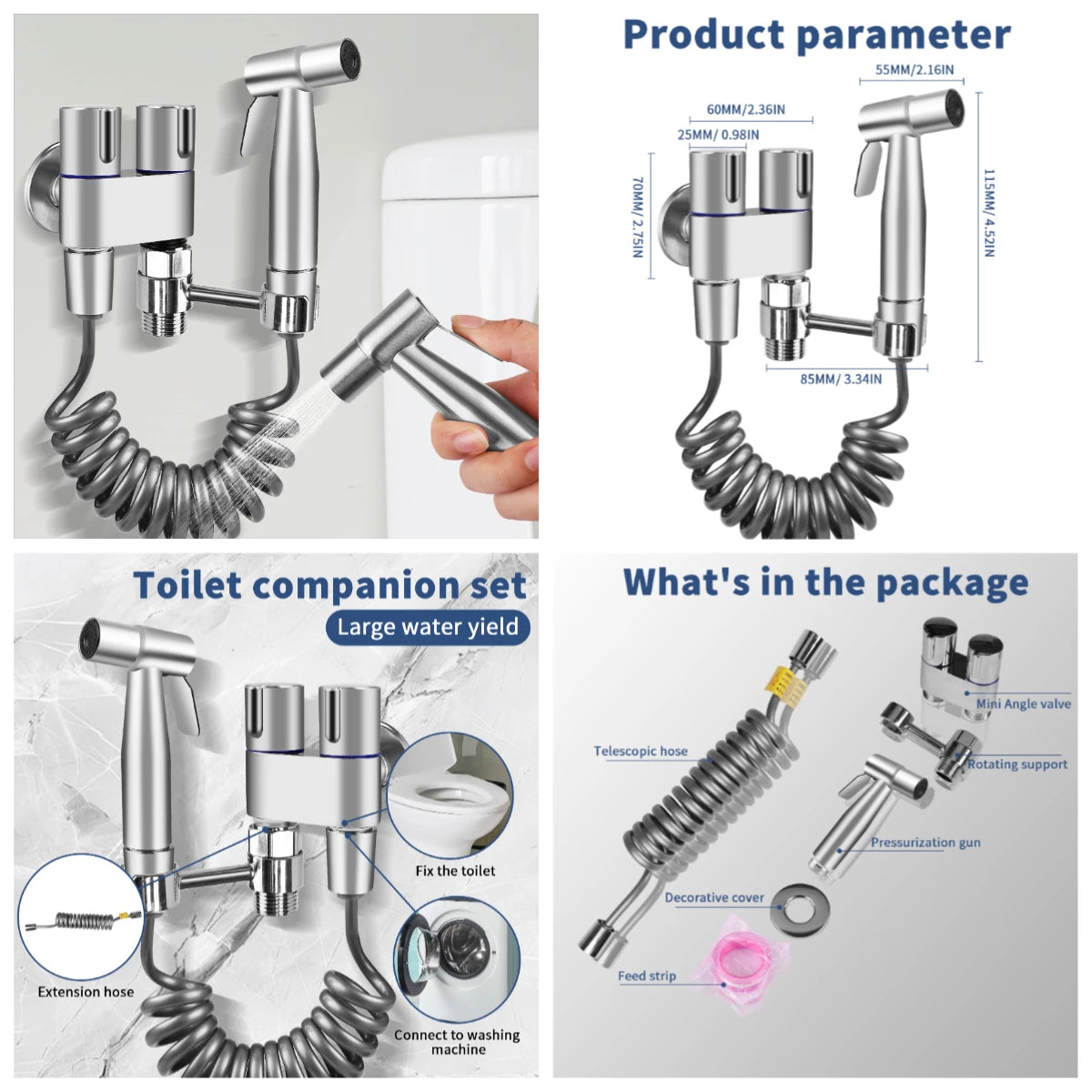 Stainless Steel Faucet Spray Gun Handheld Toilet Bidet Faucet Stainless Steel Hand Bidet Sprayers Brushed Water Sprayer Peaceful Pleasures Health and Wellness