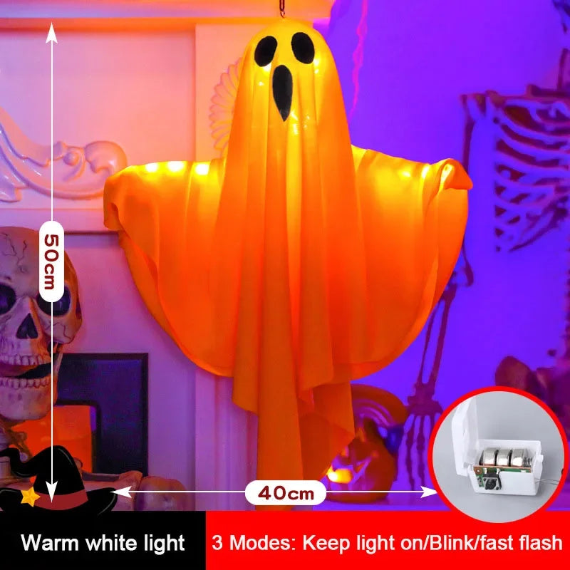 Halloween Decoration LED Hanging Light Emitting White Ghost DIY Styling Light Horror Indoor Party Decoration Atmosphere Light Peaceful Pleasures Health and Wellness orange