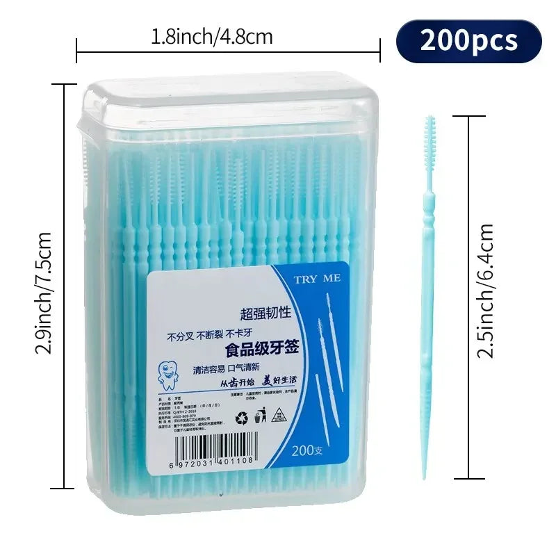200Pcs Double-Headed Dental Floss Picks & Interdental Brush