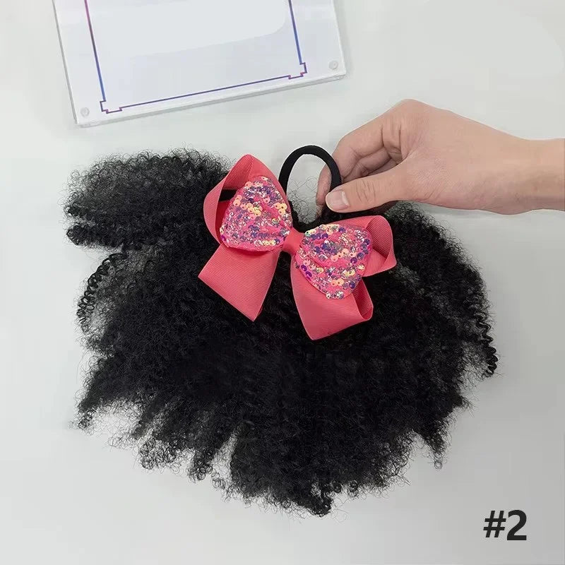 2pcs/ Luxury Kids Hair Buns Kids Afro Puff Soft Like Natural Human Hair Hand Feel Marley Kinky Bulk for Hair Girl with Elastic Peaceful Pleasures Health and Wellness Watermelon red