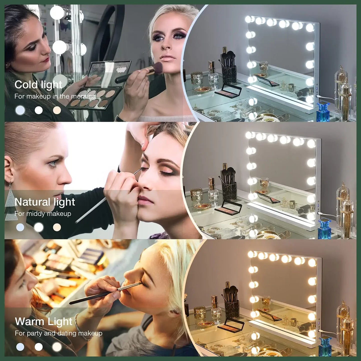 Hollywood LED Makeup Mirror 24x20" | 14 Dimmable Bulbs + 10X Mag