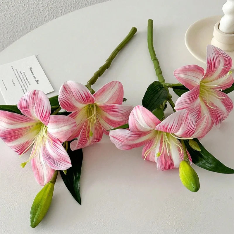 Real Touch Artificial Lily Flowers – 3 Heads Faux Lilies Decor