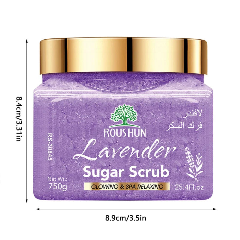 ROUSHUN Lavender Sugar Scrub Large Capacity Family Pack Body Scrub Gentle Deep Cleansing Skin 750g Peaceful Pleasures Health and Wellness