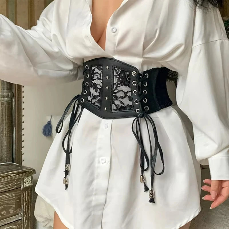 Retro Ladies's Elastic Lace Buckle Lace Corset Belts Goth Punk Dress Corset Black Belt For Women On Shirt Dress Girdle Corset Peaceful Pleasures Health and Wellness