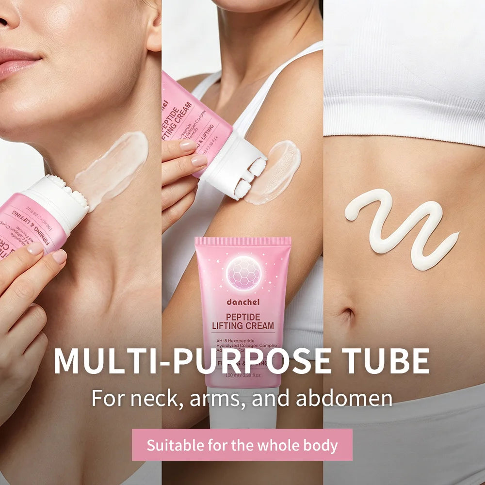 AH-8 Hexapeptide Neck Firming Cream Dual Roller Massage Anti Wrinkle Tightening Sagging Skin Long Lasting Hydration Skincare Peaceful Pleasures Health and Wellness