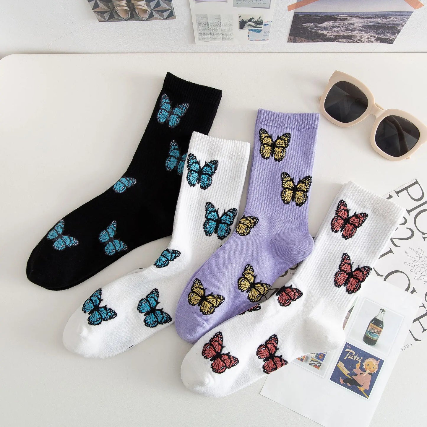 New Lolita Butterfly Socks Women Streetwear Harajuku Crew Women Cotton Sock white black Fashion Kawaii Hip Hop Cow JK Socks Cool Peaceful Pleasures Health and Wellness