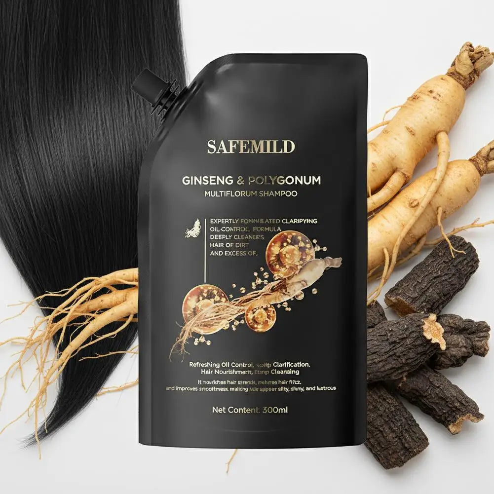 Black Ganoderma Polygonum Multiflorum Shampoo Ginseng Herbal Repair Nourish Hair Soft Smooth Moisturize Scalp Care 100ml/300ml Peaceful Pleasures Health and Wellness