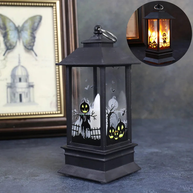 Halloween Pumpkin Castle Decorative Lamp Simulated Flame LED Light Small Hand Lantern For Holiday Outdoor Bar Garden Decoration Peaceful Pleasures Health and Wellness Pumpkin lamp S Other