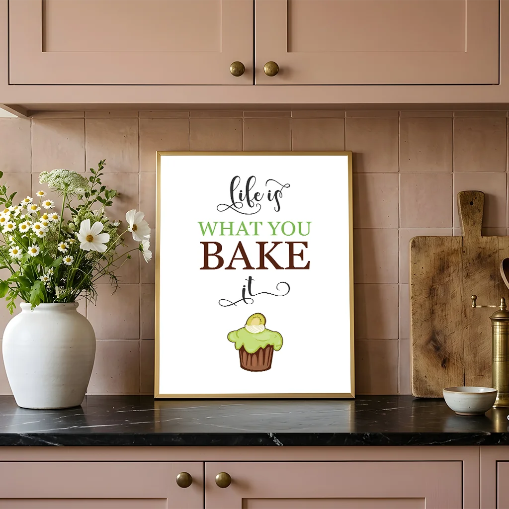Kitchen Inspirational Quotes Wall Art, Modern Pea Cupcake Canvas Painting, Minimalist Poster Print for Kitchen Dining Room Décor Peaceful Pleasures Health and Wellness