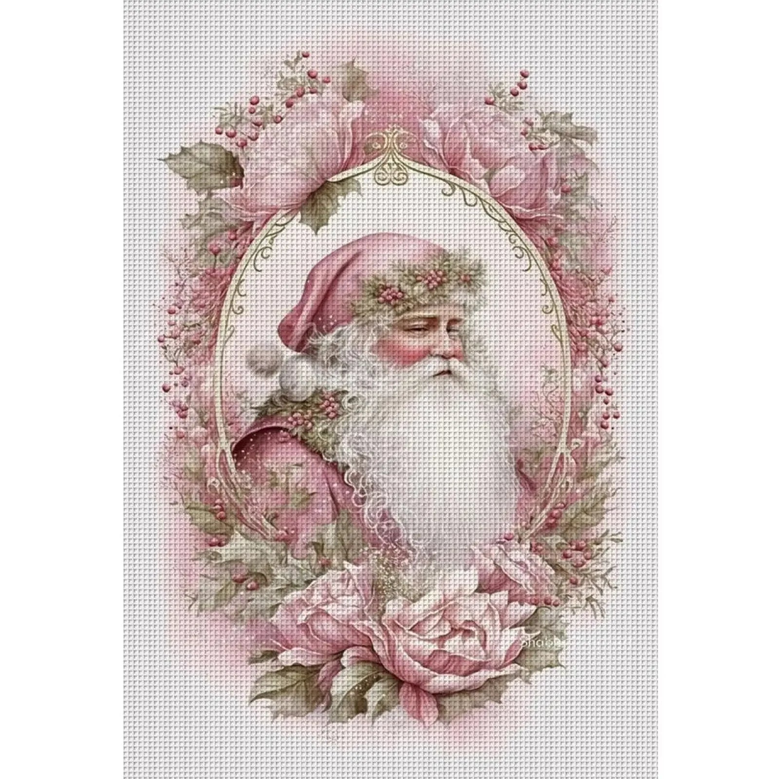 Full Embroidery cotton Thread 14CT Printed Pink Santa Cross Stitch 45x65cm Peaceful Pleasures Health and Wellness
