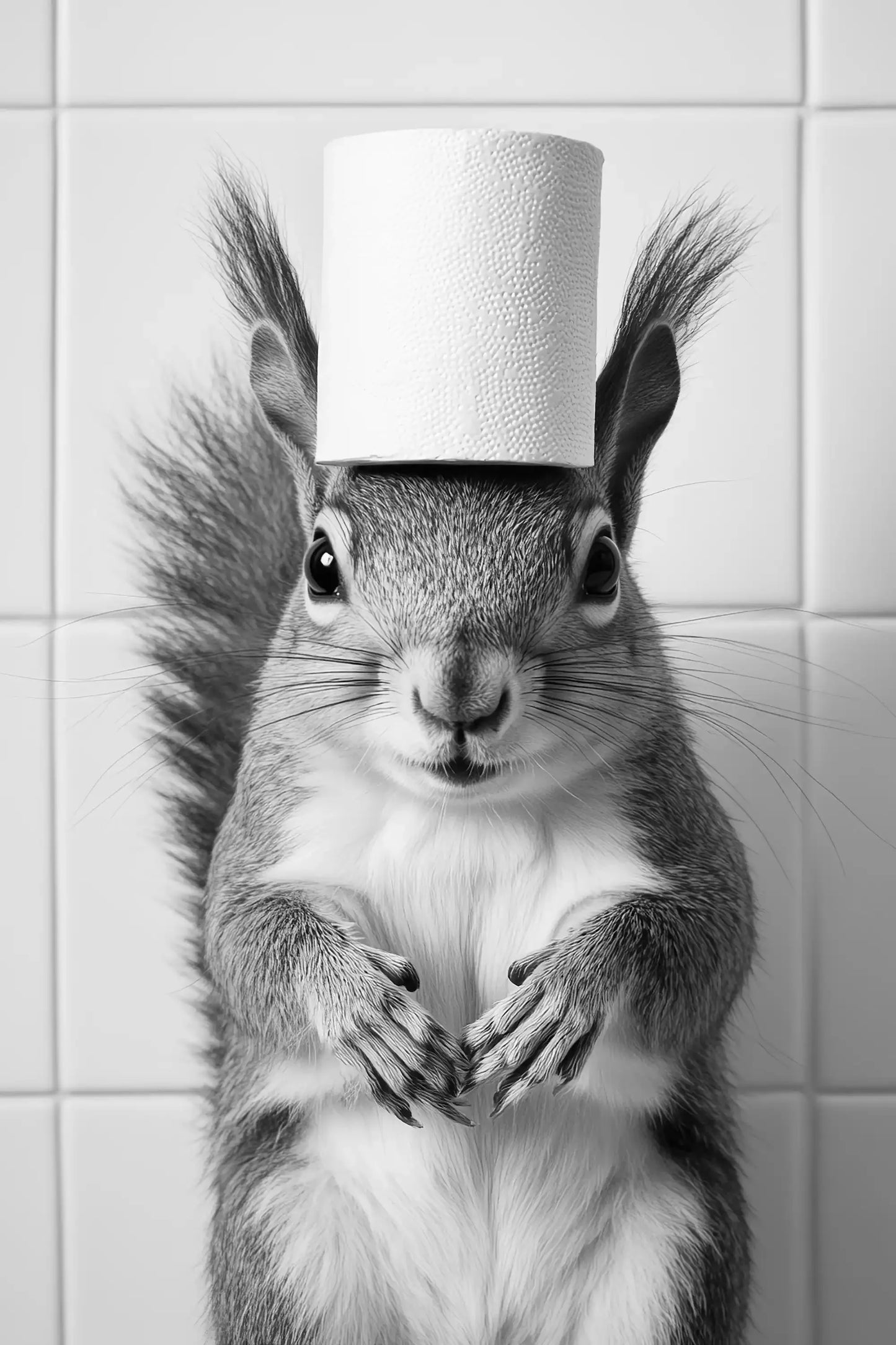 Black & White Cute Animal Toilet Paper Canvas Wall Art Poster