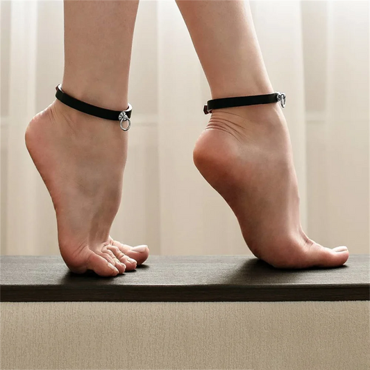 Ankle Belt Black O-ring Punk Leather Feather Anklet Men's Women Alloy Peaceful Pleasures Health and Wellness Style A