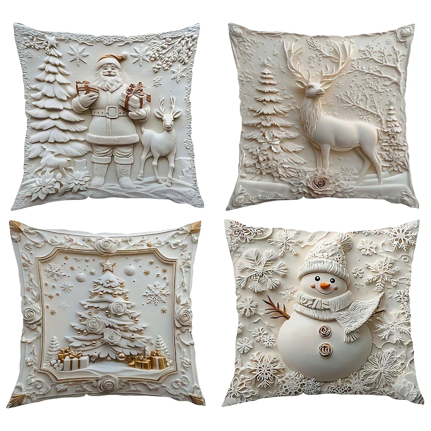 Christmas Theme Pillow Cover White Print With Christmas Style Pattern Holiday Decor For Winter Home Warm Decorations Peaceful Pleasures Health and Wellness 4pcs 45cm 45cm