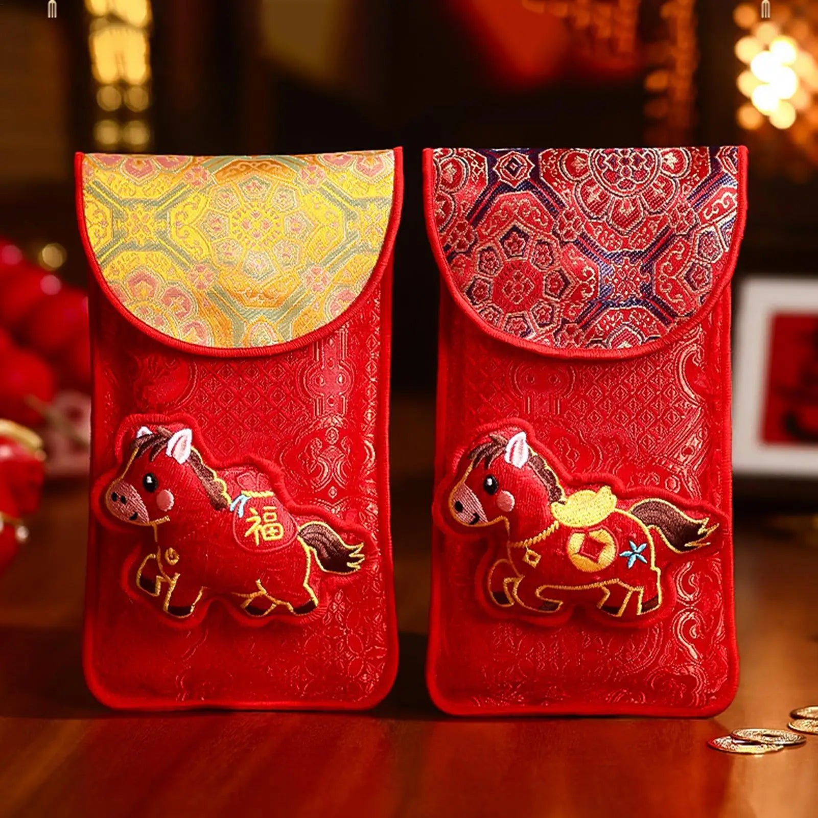Chinese Red Envelope 2026 Lunar New Year Embroidery Fabric Gift Festive Gift Envelope Peaceful Pleasures Health and Wellness