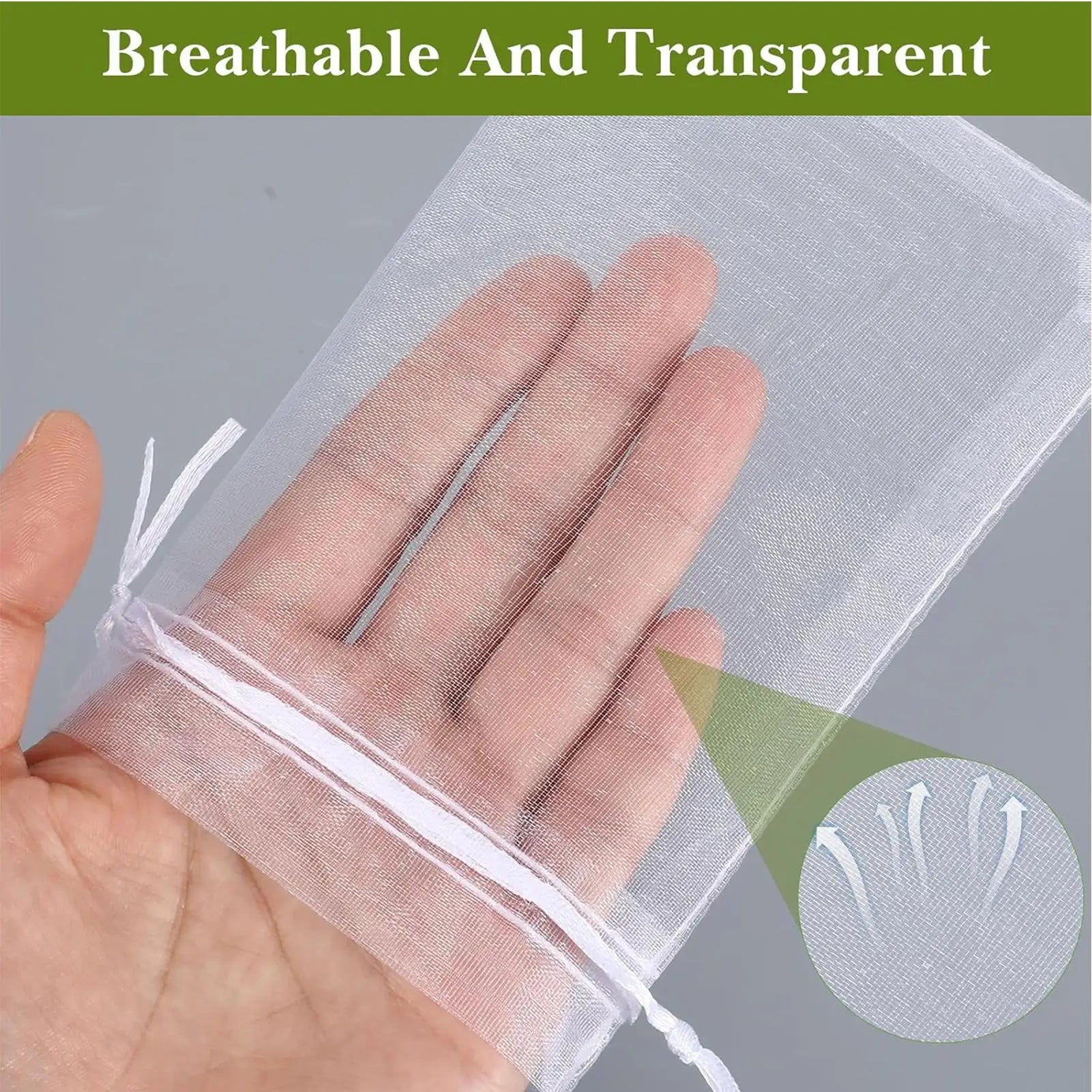 Fruit Net 100 Pieces Drawstring Breathable Reusable Fruit Trees Netting Bags For Grapes Tomato Strawberry Blueberry Vegetables Peaceful Pleasures Health and Wellness