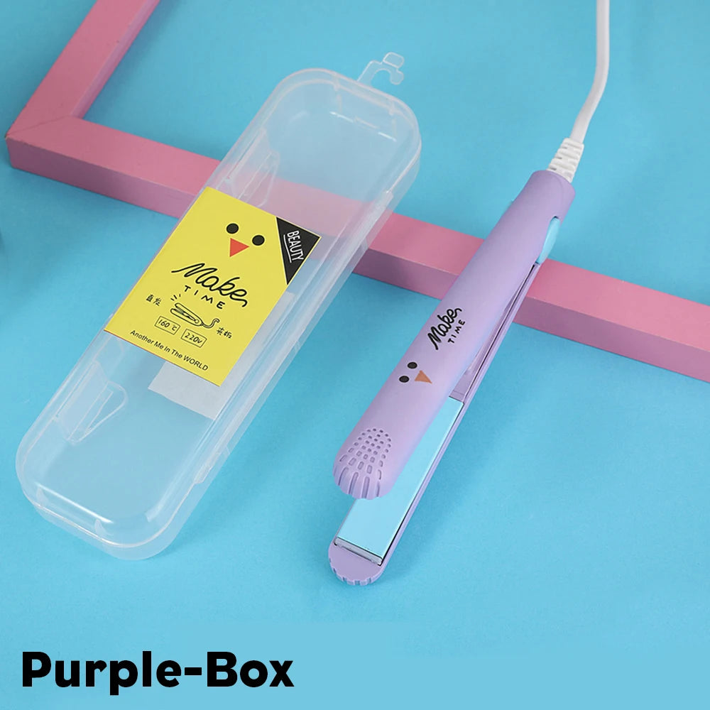 2 In 1 Protabel Flat Iron Hair Straightener And Curling Iron 6.7"Mini Ceramic Straight Hair Flat Irons Curl Flat Iron For Girls Peaceful Pleasures Health and Wellness Purple-Box EU