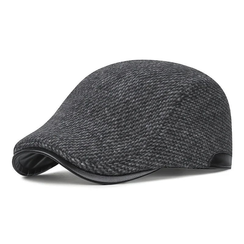 1pc Men's Autumn Winter Fleece-lined Newsboy Cap, Casual Fashion Detective Hat/Painter Hat, Adjustable Tweed Beret Peaceful Pleasures Health and Wellness Dark Gray