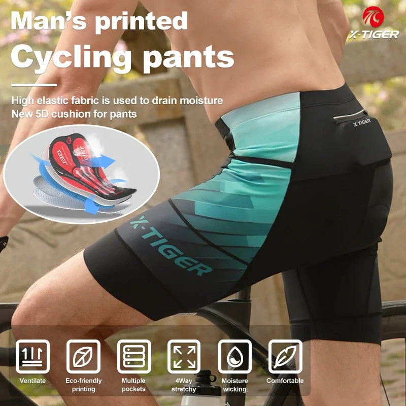 X-TIGER Men's Padded Cycling Shorts – Quick Dry & UV Protect