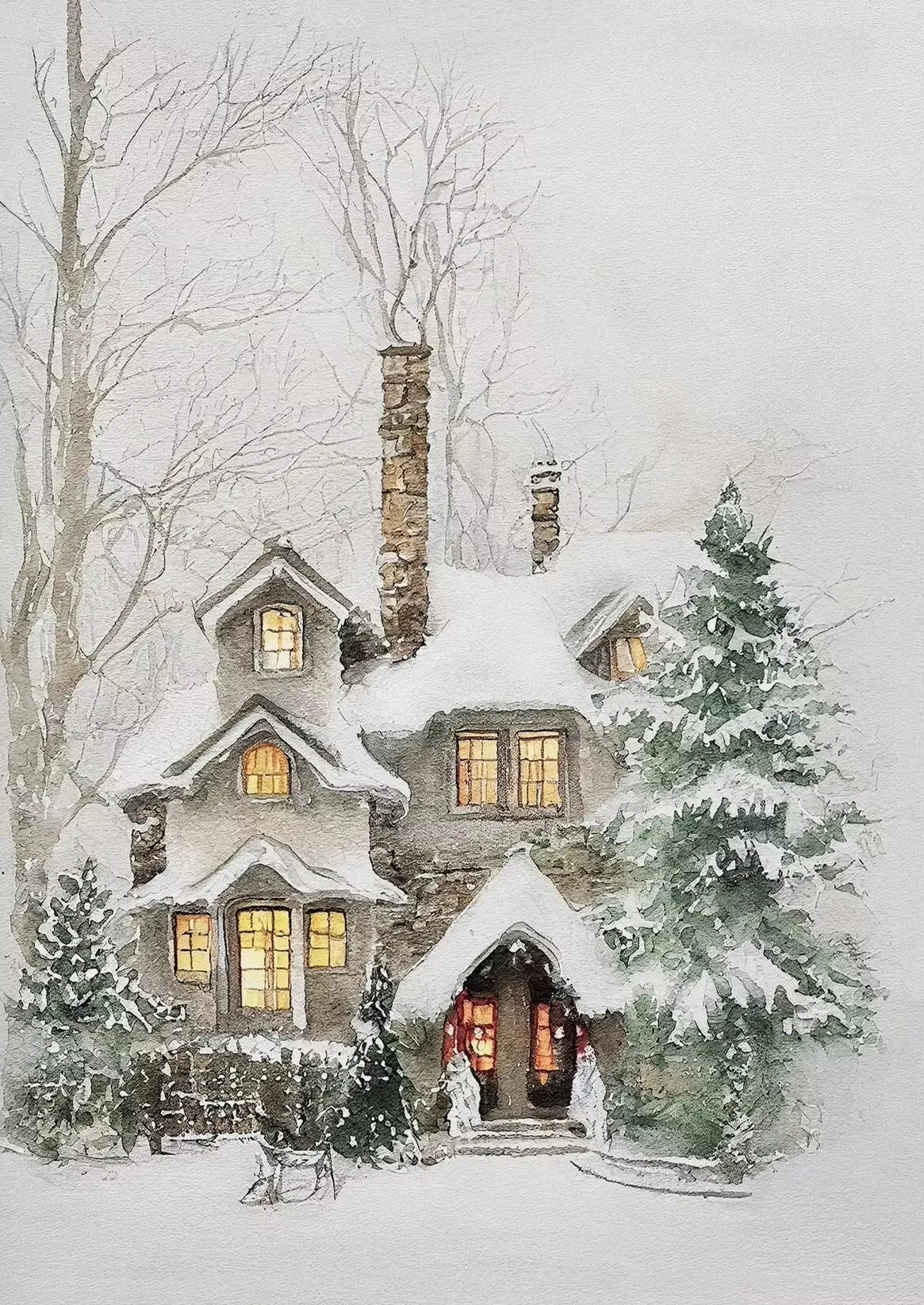 Winter Snowscape Pine Forest House Oil Painting Style Posters Prints Canvas Printing Wall Art Picture for Living Room Home Decor Peaceful Pleasures Health and Wellness ZLH5414 70x100cm No Frame