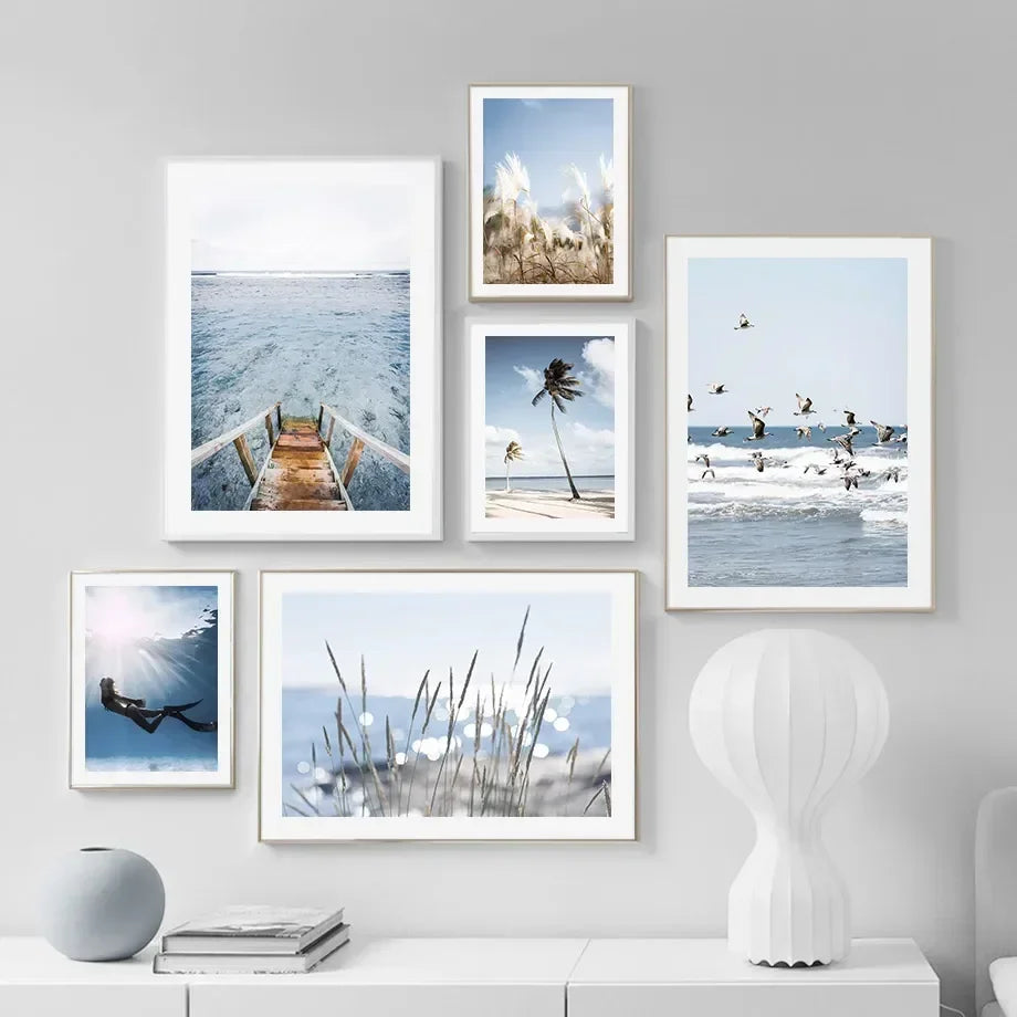 Beach Canvas Wall Art – Waves, Sea Turtles & Coconut Trees Canvas Wall Art Peaceful Pleasures Health and Wellness