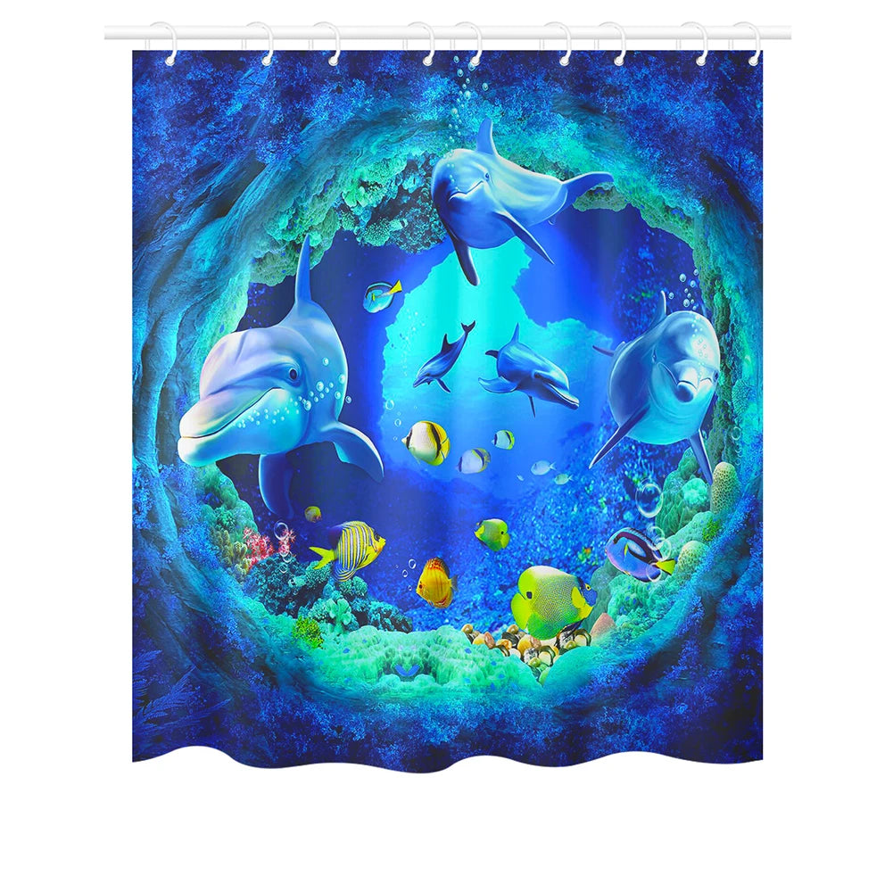 180-230cm Shower Curtains Waterproof Heavy Duty Thick Fabric Bath Curtain for Hotel Bathroom Bathtub Solid White Private Cover Peaceful Pleasures Health and Wellness Dolphin style A 180x180cm
