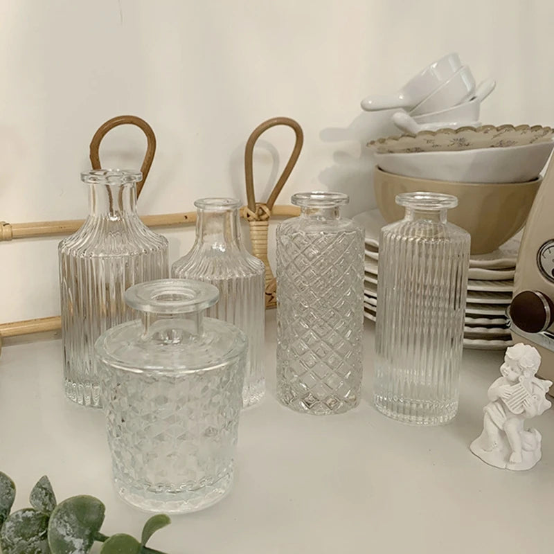 Vintage Transparent Glass Vase | Flower Bottle & Plant Pot