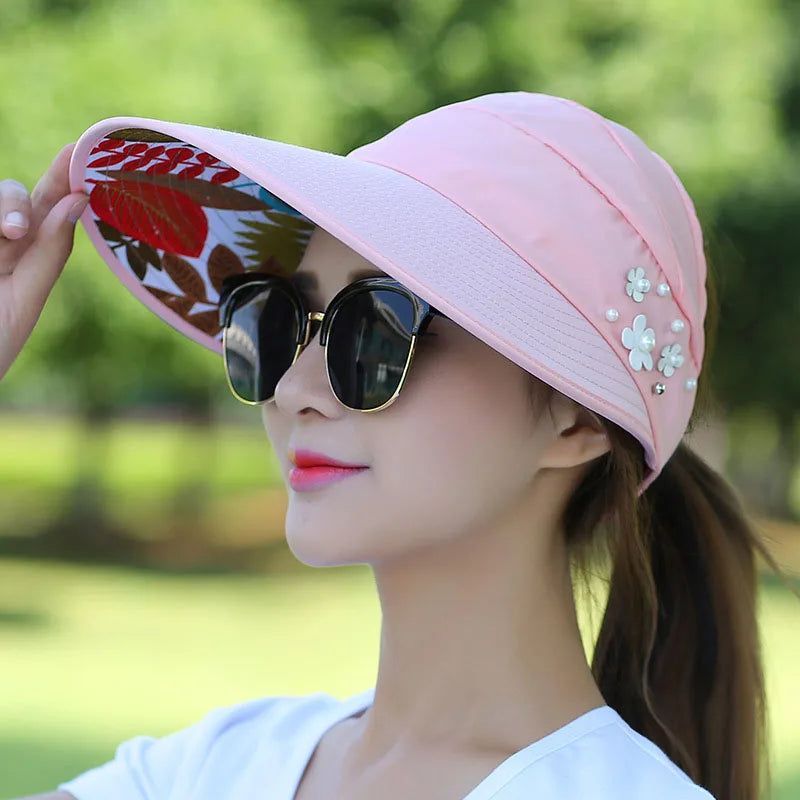 Women Lady Sunhat Beach Hat UV Protection Anti-UV Casual Visors Foldable Cap For Outdoor Women Girls Lady Girlfriend Peaceful Pleasures Health and Wellness Pink