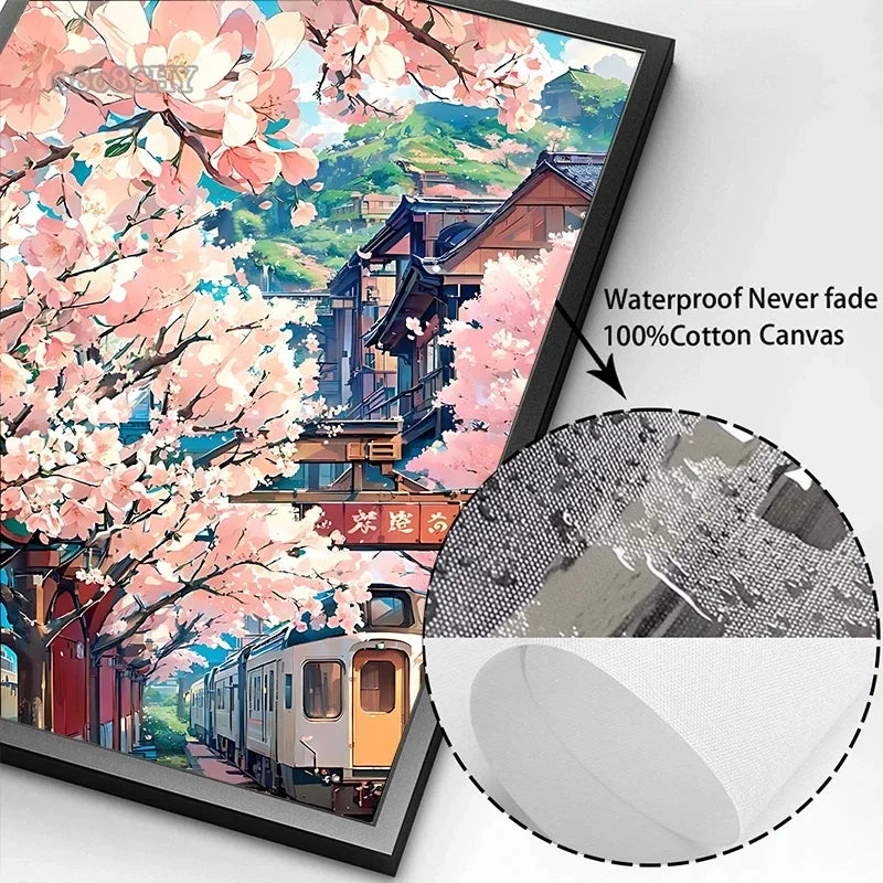 Japanese Sakura Street Canvas Wall Art | Unframed Poster Print Canvas Wall Art Peaceful Pleasures Health and Wellness