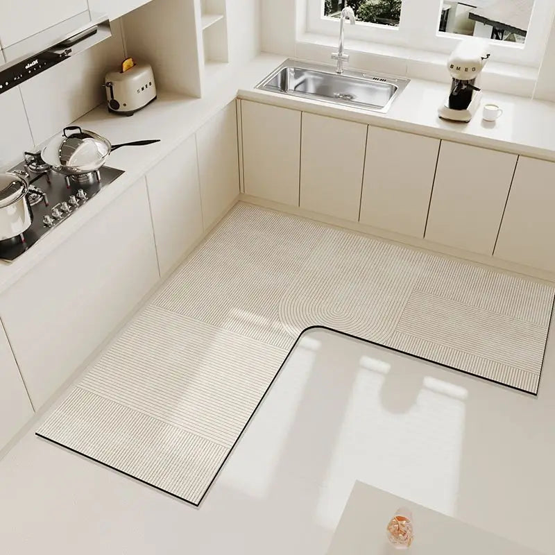 L-Shaped Kitchen Mat | Anti-Slip Crystal Velvet Area Rug
