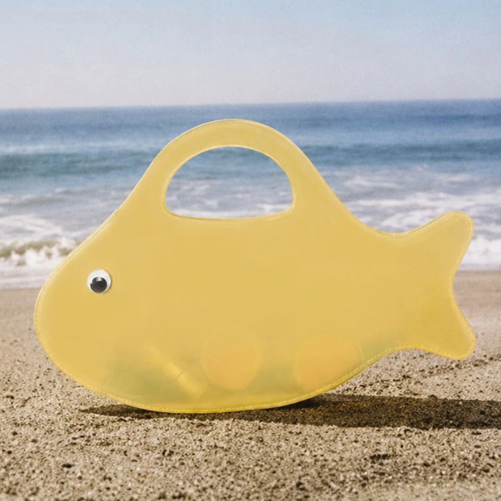 Funny Fish-Shape Clutch Purse Large Capacity Cute Solid Color Tote Handbag Transparent Lightweight Commute Clear Jelly Pack Peaceful Pleasures Health and Wellness Yellow