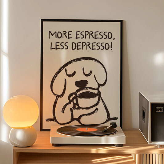 "More Espresso Less Depresso" Retro Coffee Canvas Wall Art Canvas Wall Art Peaceful Pleasures Health and Wellness