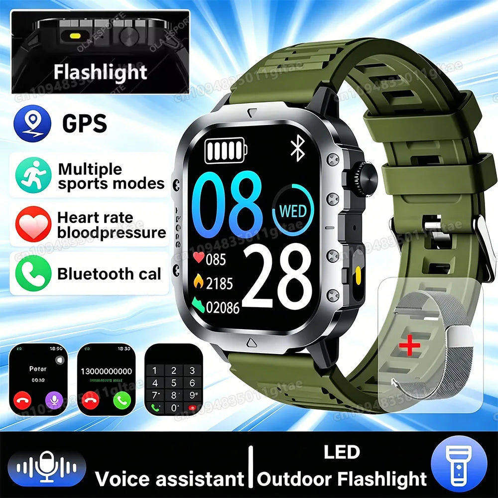 Outdoor Military Smartwatches Bluetooth Call Men 2.01" Blood Oxygen Monitor 5ATM Waterproof GPS Tracking Sports Smart Watch HW12 Peaceful Pleasures Health and Wellness 2.01 Gr22WhMilan Smartwatch