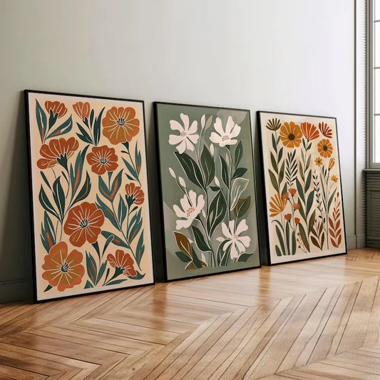 3-Piece Boho Wildflower Canvas Wall Art Print Set | Home Decor Canvas Wall Art Set Peaceful Pleasures Health and Wellness G5349-3pcs 21x30cm Black Framed