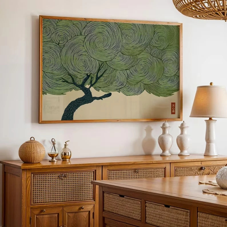 Retro Japanese Wabi Sabi Tree Canvas Wall Art Print Poster