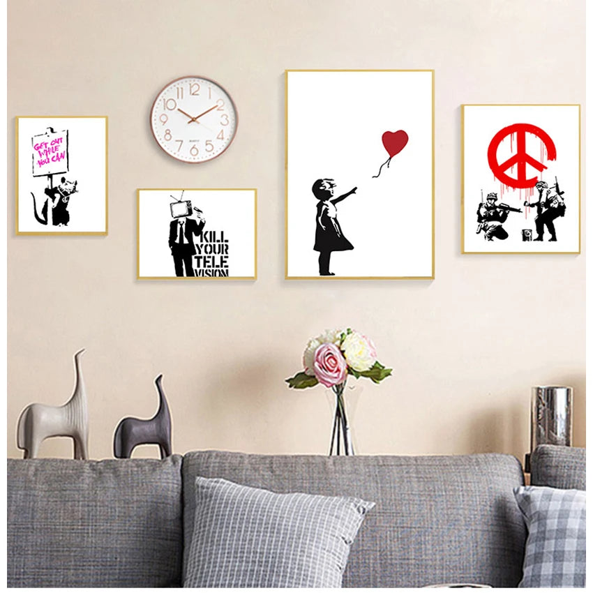 Banksy Abstract Canvas Wall Art Print | Nordic Living Room Decor