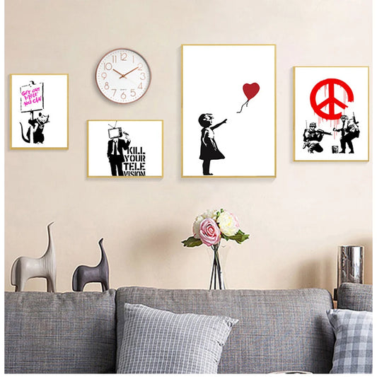 Banksy Abstract Canvas Wall Art Print | Nordic Living Room Decor Canvas Wall Art Print Peaceful Pleasures Health and Wellness