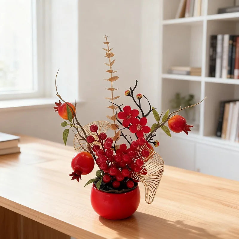 Red Persimmon Artificial Bonsai | New Year Home Decor Gift