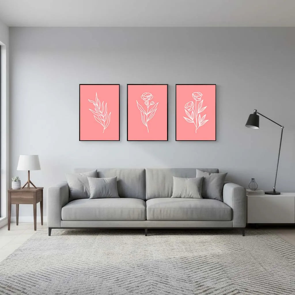 Nordic Pink Floral Line Art Canvas Print | Minimalist Wall Decor Canvas Wall Print Peaceful Pleasures Health and Wellness