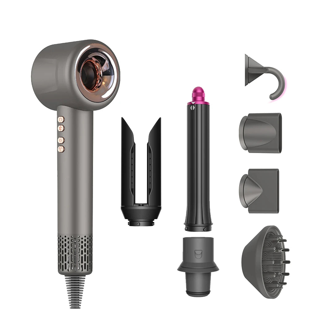 3 in 1 Airwrap Automatic Curling Iron Brushless Negative Ions Hair Dryer Wet & Dry Straightener Salon Long-Lasting Styling Tools Peaceful Pleasures Health and Wellness Gray US