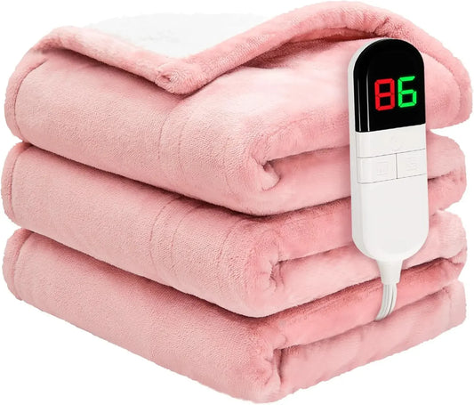 Twin Size Electric Blanket with 6 Heat Settings, Fast Heating, Auto Shut Off, Machine Washable in Pink Peaceful Pleasures Health and Wellness United States