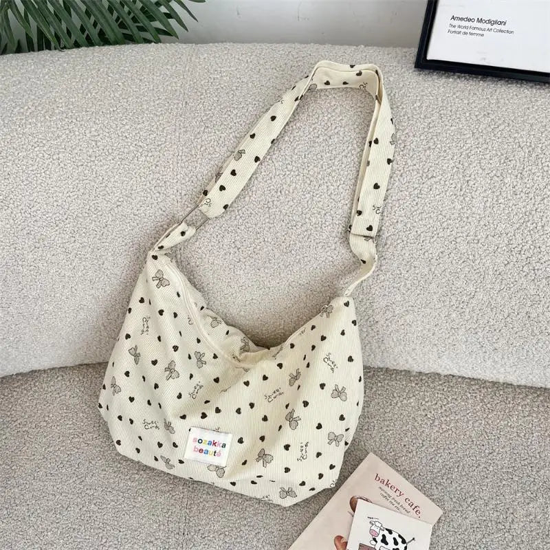 Women's Bow Corduroy Crossbody Bag | Casual Canvas Shoulder Bag