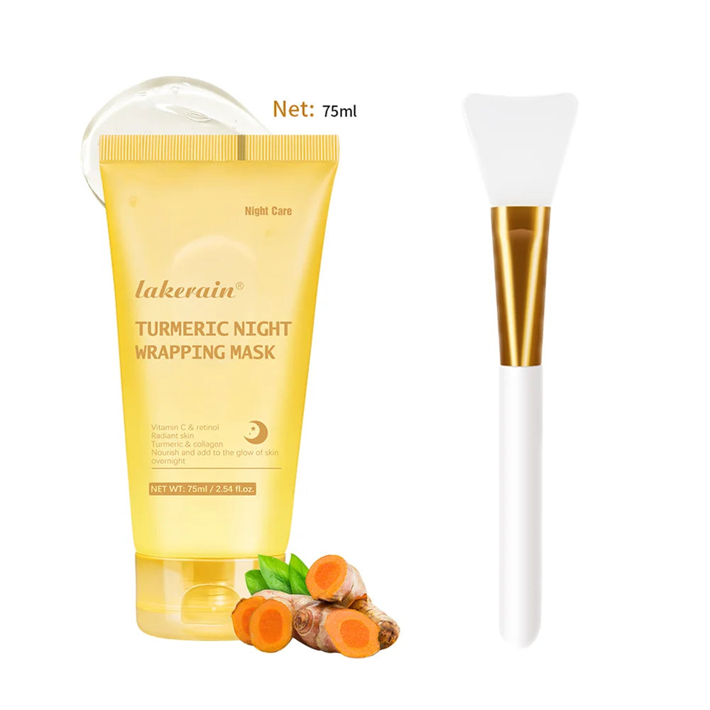 75ml Turmeric Night Wrapping Mask Collagen Face Mask Collagen Deep Hydration Moisturizing Sleeping Peel Off Mask Skin Care Peaceful Pleasures Health and Wellness 1pcs and brush