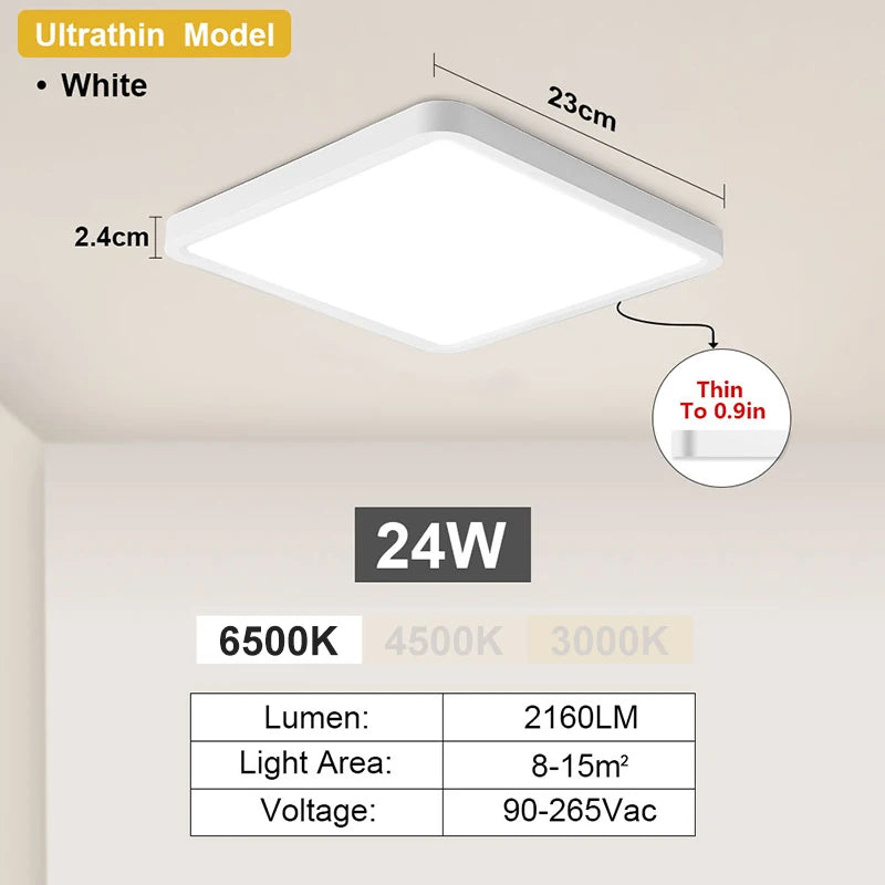 Square Ultrathin LED Ceiling Light 24W 36W – Dimmable Modern