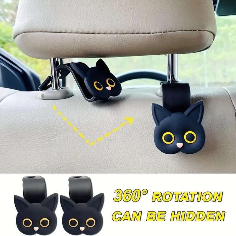 Cute 3D Cartoon Cat Car Headrest Hooks Universal Seat Back Organizer