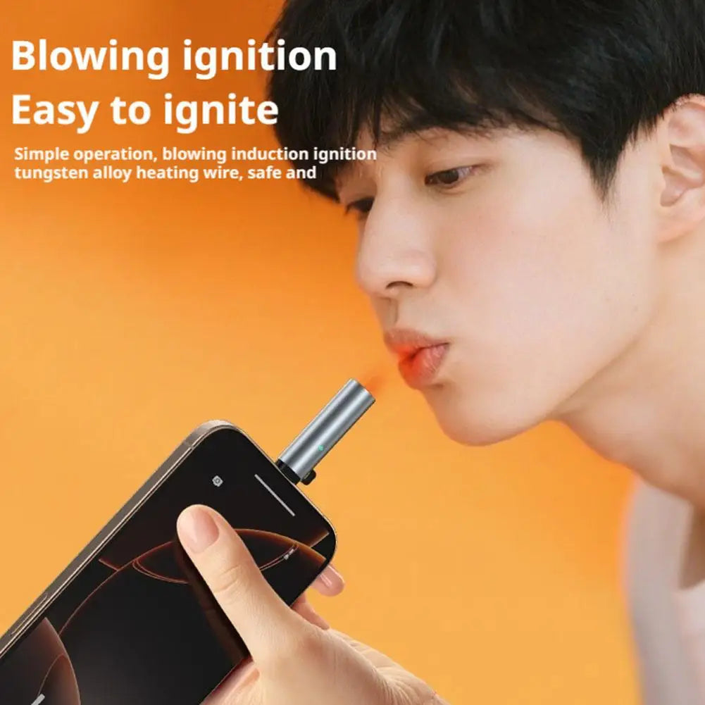 USB-C Flameless Mini Lighter | Blow-to-Ignite & Auto Shut-Off
