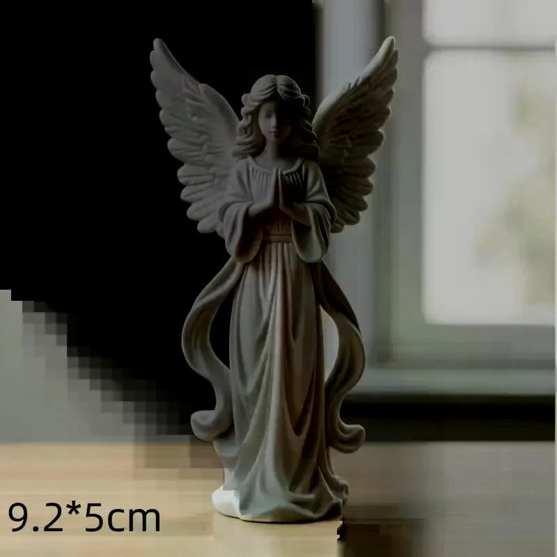 3D Printed Praying Angel Statue | White Gold Guardian Figurine