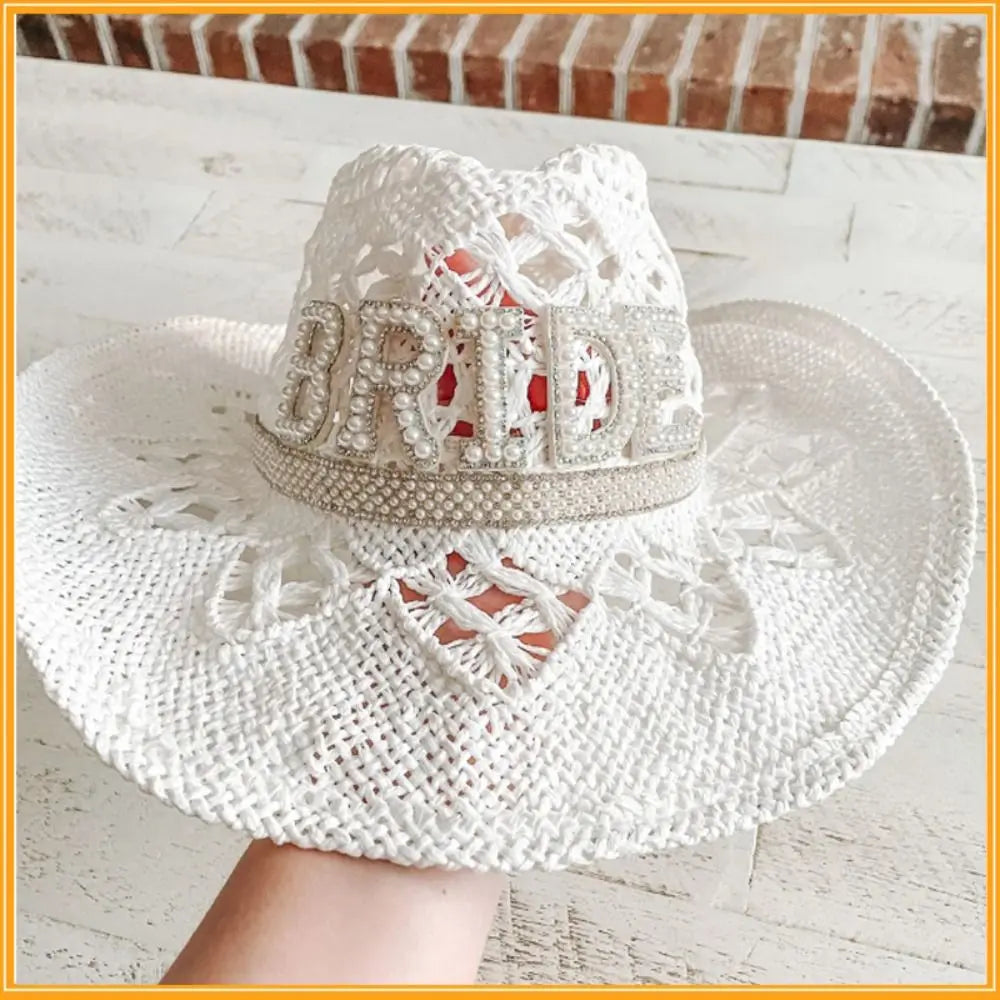 Rhinestone Bride Cowboy Hat – Crochet Western Cowgirl Party Hat