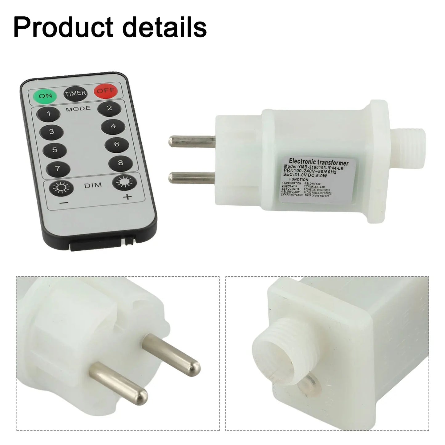 31V LED Adapter with Remote – 6W, 8 Lighting Modes, IP44