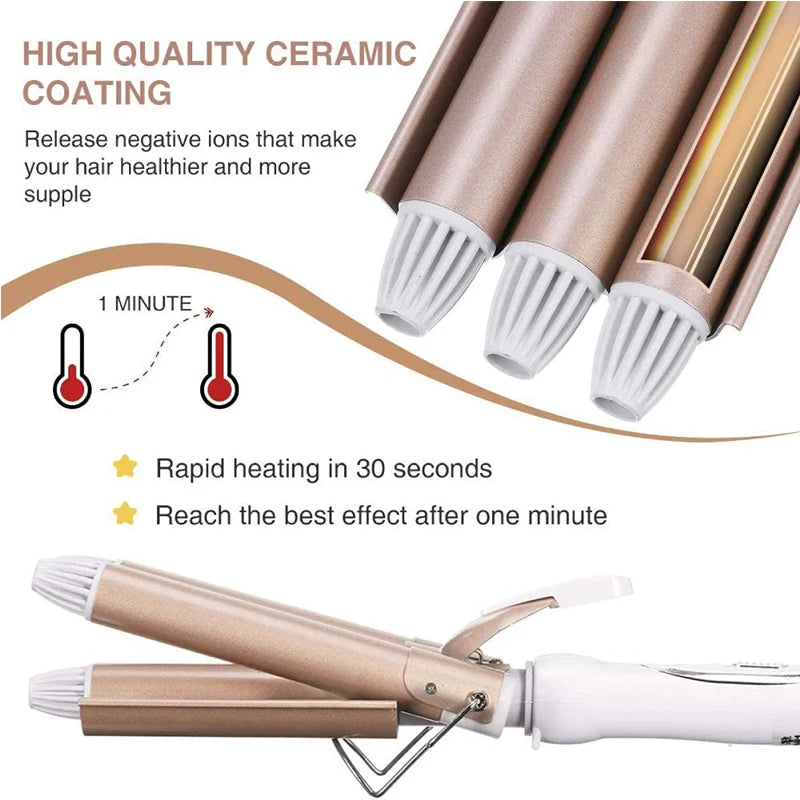 25mm Egg Roll Hair Tools Egg Waffle Iron 3 Barrel Curling Three Barrel Ceramic Ionic Big Wave Curler Automatic Curling Iron Peaceful Pleasures Health and Wellness
