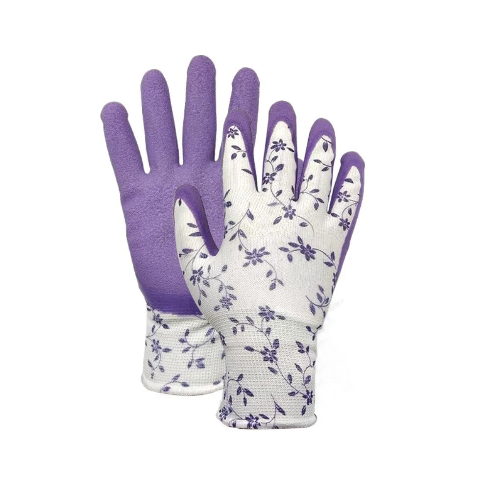 3Pairs Durable Breathable Gardening Gloves Comfortable Printed Latex Foam Gloves Lightweight Flexible Working Glove Farm Peaceful Pleasures Health and Wellness Purple